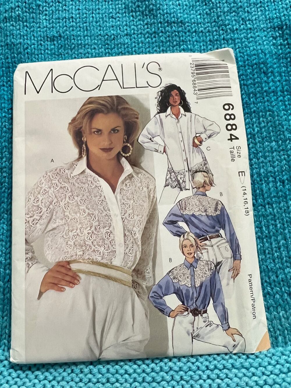 McCalls 6884 Sewing pattern shirt button down lace yoke hem size 14 16 18